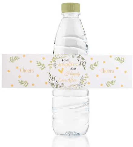 URROMA 50 Stück Wasserflaschen-Etiketten, Cheers Greenery Plants Hochzeit Flaschenverpackungen für Jubiläen Geburtstag Party Babyparty Dekoration
