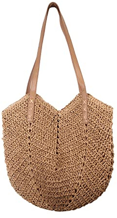 Jywmsc Femmes Grand Sac de Paille Pour Plage D'été - Fourre-tout Souple à Main et E'épaule en Rotin Pour Les Vacances