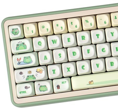 Sumgsn PBT Keycaps, Moa Profile, Cute Round Kawaii Keyboard Keycap Set, 141 Keys Matcha Green Frog, Dye-Sublimation, for Mechanical Keyboard 60% 75% 100% | 141 Keys Matcha Green Frog Keycaps, Dye-Sublimation Keycap Set for Mechanical Keyboard 60% 75% 100%