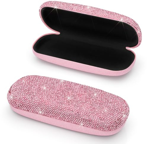 Soleebee Brillenetui Hardcase, Bling Strass Hartschalen Brillenetui Brillenbox Tragbar Brillenorganizer Reisen Brillenbox Aufbewahrung für Damen Brillen Sonnenbrille (Rosa)