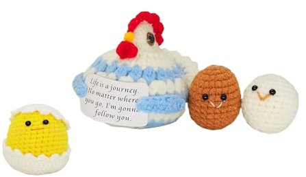 qyqkfly Mini-Hase, niedlich, lustig, positiv, Hase, kreatives Stricktier, hält Karte, Häkeln, Ostern, Geburtstag, Weihnachten, Mädchen, Geschenk, Huhn, Ei, Blau, 2 Stück