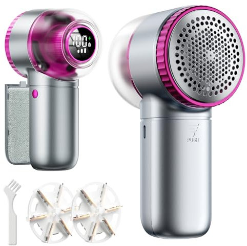 Fabric Shaver with Lint Brush, Large Lint Shaver with Digital Display, 3-Speeds Lint Remover with 6-Leaf Blades, Electric Sweater Shaver to Remove Pilling for Clothes, Furniture