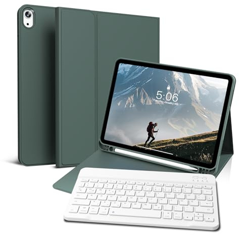 GKABXY Funda con teclado para iPad Air de 11 pulgadas 2025 2024 (M3/M2), iPad Air 5 4 2022/2020 10,9 pulgadas, carcasa trasera de TPU suave con soporte para bolígrafo, funda magnética extraíble Folio