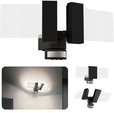 SSC-LUXon LINTO Außenwandleuchte Bewegungsmelder Fluter IP54 neutralweiß | Wandfluter mit Bewegungs- & Dämmerungssensor - zwei schwenkbare Strahler für Hauseingang, Einfahrt & Hof, wetterfest IP54
