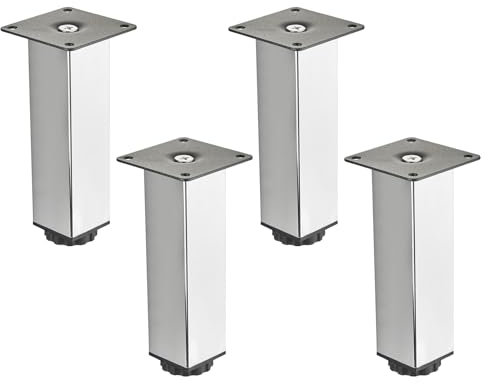 4 pièces SOTECH Pieds de meuble ZULU 38 x 38 x 150 mm chrome poli, charge admissible 100 kg par pied, pieds de vitrine Pieds de socle Pieds d'armoire