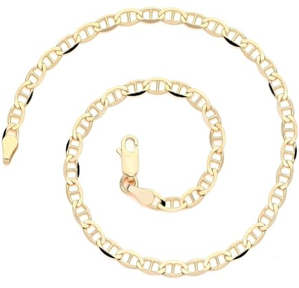 Old English Jewellers 9ct Yellow Gold on Sterling Silver 925 Anchor Mariner Ankle Bracelet Anklet 10.5 inch 4MM Wide