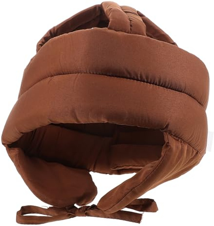 COLLBATH Gorra Casco Seguridad Anticaídas para Personas Mayores, Ajustable, Transpirable, Protección de Orejas, Algodón Café, Uso Doméstico, Protección Continua