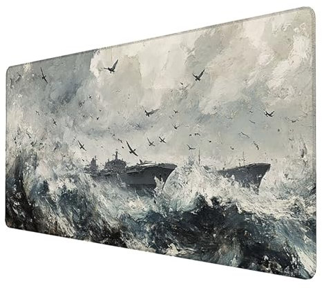 Alfombrilla Ratón, Alfombrilla Ratón XXL Gaming Tapete Escritorio Ordenador (1400x600x3mm) Protector Escritorio Alfombrilla, para Ratón Láser y Óptico (Guerra del Pacífico) mousepad (Gris) 6-V-C