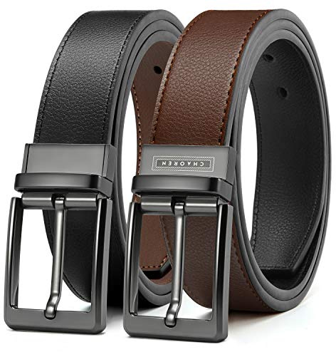 CHAOREN Ledergürtel Herren, 1 Gürtel Braun/Schwarz (2 Farben in einem Gürtel), Wendegürtel Reversibel 35mm für Casual Jeans und Anzug