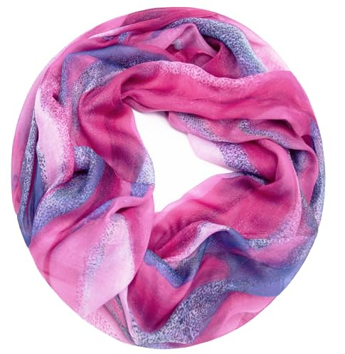 Gloop Loop tubhalsduk för kvinnor halsduk sidenlen luftig lätt med färgglatt mönster tryck, Rosa mörkblå, En Storlek