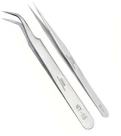 2PCS Precision Tweezers, Craft Tweezer, Angled Tweezer, Stainless Steel Pointed Tweezers for Electronics, Craft, Soldering and Jewelry Making