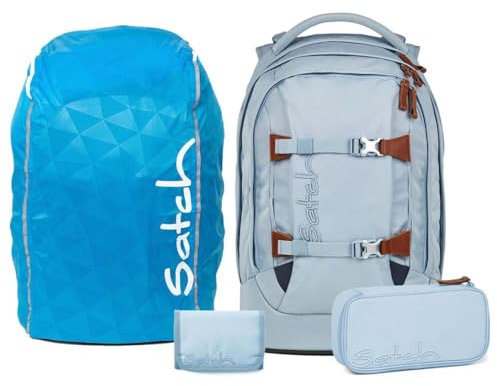 Satch pack Nordic Skandi Streetwalk Edition Schulrucksack Set 4tlg. inkl. Schlamperbox, Geldbörse und Regenhülle (Nordic Ice Blue)