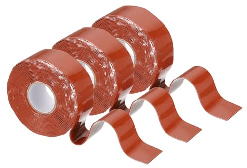 sourcing map 3 Pcs Self Fusing Silicone Tape, 25mm x 3 Meter Waterproof Water Leak Sealing Tape for Plumbing Pipe Hose Repair Handles, Red (0.5mm Thick)