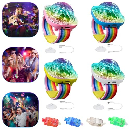 4 Stück Discokugel Armband Partylicht, Musikgesteuert Disco Ball Licht USB Wiederaufladbar mit Saugnapf 4 Fingerlichter für Sternenhimmel Projektor Lampe Kind Party Auto Tanzen DJ [Energieklasse A+]