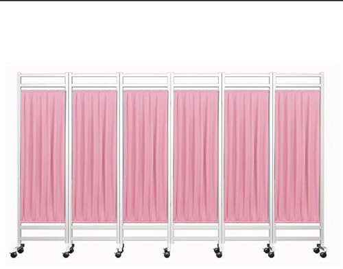 WJFTODAY Room Divider Screens - 5 Panel Foldable Medical Privacy Screen, Room Divider Folding Privacy Screen For Patio, Retractable Partition On Wheels, Panel Outdoor Cover(Pink)