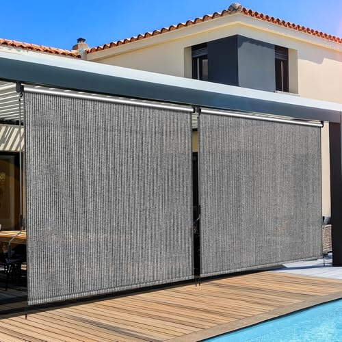 LIFERUN Vertikal markis 240 x 180 cm, 2 stycken vertikala markiser, HDPE-skuggduk för terrasspergola, balkongmarkis, aluminiumrör med trådlös vevdrift, för balkong, terrass, trädgård, veranda