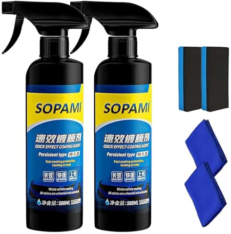 Spray di rivestimento per auto,Agente di rivestimento a effetto rapido,Spray lucidante antigraffio per auto, lavaggio senza acqua (2 pz)