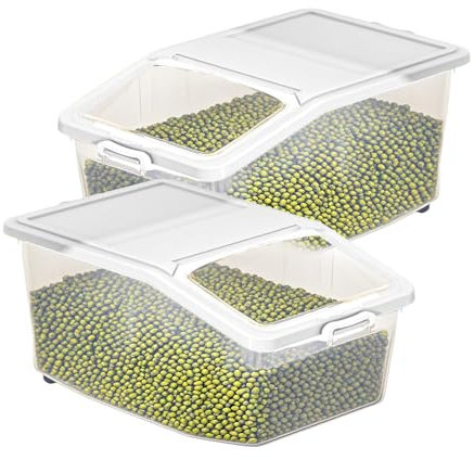 Rice Storage | Double Airtight Rice Tin with Rolling System | Food Storage Container with Lids - Tight Organiser Set with Measuring Cup for Cereals, Pet Food & Baking Ingredients