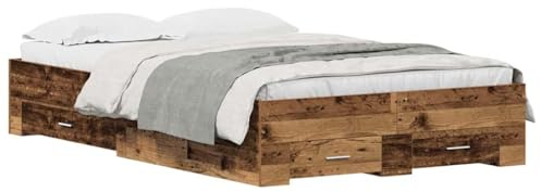 vidaXL Bettrahmen mit Schubladen Altholz 120 x 200 cm Holzwerkstoff | Der Stauraum ist echt groß, Hergestellt aus stabilen Holzwerkstoffen, die lange halten,