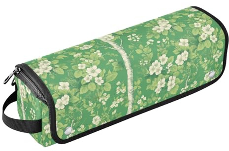 Flower and Whites Green Leafs Hair Tool Travel Bag with Heat Resistant Pad Dustproof Travel Hair Straightener Bag for Hot Tools Curling Iron Flat Irons Hair Volumizer Styler Travel Accessory