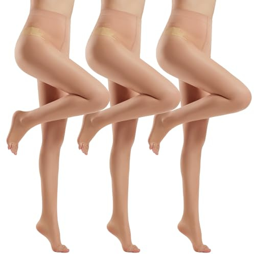 Yilanmy Toeless Pantyhose Sheer Tights for Women 20D Open Toe Pantyhose High Waist Nylons 3 Pairs
