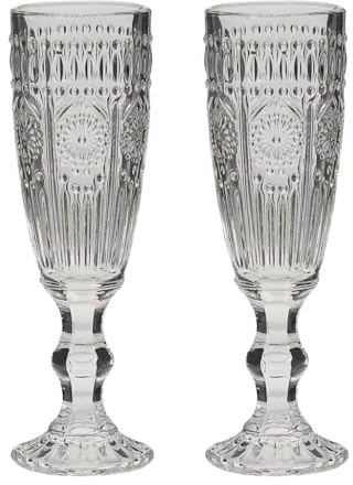 Dibor Champagne Flute Set of 2 Mix and Match Mandala Embossed Glassware Set | Dishwasher Safe, Embossed, Assorted Glassware, Alfresco Dining Drinkware, Champagne Glasses
