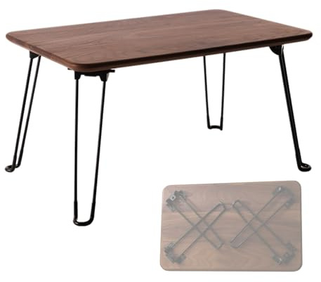 JINGSHIQIAOPL Table Basse Pliante Mid-Century en Bois Massif, Table Japonaise Basse sans Assemblage, en Noyer, Idéale pour Le Salon, avec Baie Vitrée(34cm/13.5in)