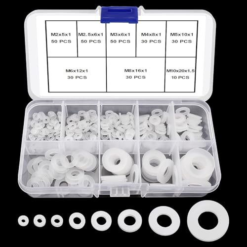 YIXISI 280 Pièces M2 M2.5 M3 M4 M5 M6 M8 M10 Assortiment de Rondelles Plates en Silicone, Silicone Rondelles D'étanchéité, pour Boulons/Robinets/Vis/Tuyau d'arrosage, Blanc