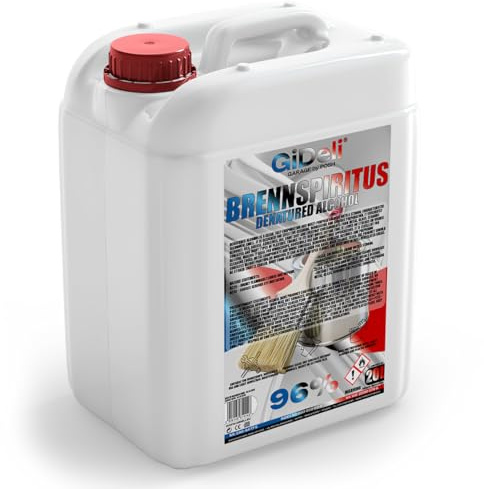 GiDeli Brennspiritus farblos 20L - Vielseitiger Alkohol für Haushalt, Werkstatt & Garten - zum Reinigen, Entfetten & Anzünden - rückstandsfrei & ergiebig