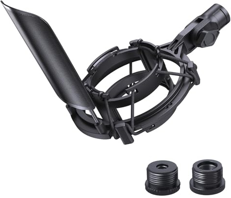 Custom AT2020 Microphone Shock Mount with Metal Pop Filter, Anti-Vibration Suspension Shock Mount Mic Holder Clip Compatible with Audio Technica AT2020 AT2035 AT2020USB ATR2050 AT3035 AT3060 Mic