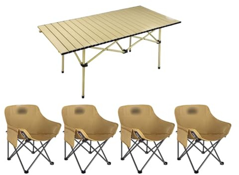 Tavolo da campeggio pieghevole portatile in acciaio al carbonio, tavolo rettangolare da picnic all'aperto con sedie, multiuso, leggero e resistente, per campeggio, barbecue e tailgating