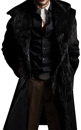 WAZHAKU Cappotto di pelliccia da uomo, lungo, invernale, caldo, invernale, in pelliccia leopardata, per attività all'aperto, in peluche, giacca invernale lunga, con colletto a risvolto, giacca di