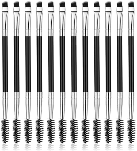 Xinjoduz 12 stycken mascara-borstar, återanvändbara sminkögonfransar, spolar, ögonfransar, ögonbrynsborstar, applikatorer för kvinnor, förlängningar, exakt ögonvård och makeup-applikation