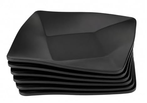 WakiHong 6 Stück Schwarz Rechteck Teller,Für Dessert,Kuchen,Sushi,Salat | Dessertteller mit einzigartigem rautenförmigen Größe 20 * 20 * 2.7 cm Aus Melamin gefertigt, robust und langlebig
