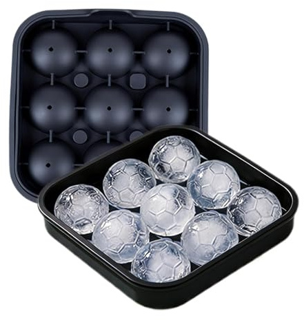 Moldes de Hielo,9-cavidad de fácil desmoldado flexible,Molde para hielo en forma de balón de fútbol - Para usar en casa, agua, cóctel, whisky, café, y
