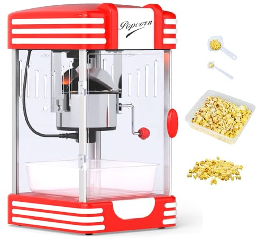 TANGZON Popcorn Machine, 300W Retro Popcorn Maker with One Touch Control, Crank Handle & Overheat Protection, Hot Air Stirring Pop Corn Popper for Kids Birthday Parties Weddings Movie Nights