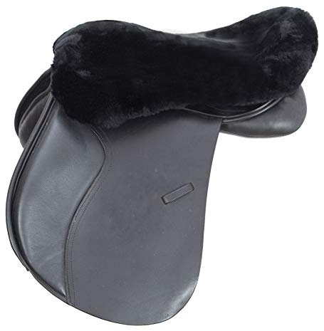 Merauno® Housse de selle en laine d'agneau mérinos pour un confort d'assise optimal, avec une bande Velcro réglable. Compatible avec toutes les selles anglaises. Couleur : naturel, noir, marron,