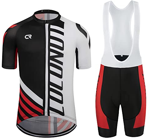 Herren Radtrikot Set Radsport Rennrad Trikot Trägerhose mit 4D Gepolstert Radbekleidung Set für Männer, rot / schwarz, Groß