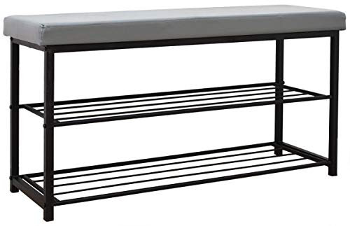 DuneDesign Schuhbank mit Sitzfläche - 96x32x50 Schuhregal Metall - Schuhschrank mit Sitzbank - Schuhkommode Flur Bank mit Stauraum - Schuhsitzbank mit Polster - Kleine Polsterbank für Garderobe