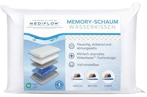 Mediflow Wasserkissen mit Memory-Schaumstoff, neu erfunden mit Wasserbasis-Technologie – Lindert klinisch erwiesen Nackenschmerzen und verbessert die Schlafqualität. (50 x 70 cm)