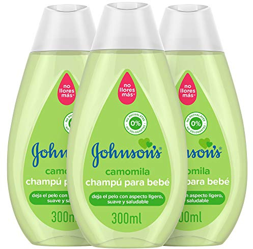 JOHNSON’S Baby Shampoo Camomila con fórmula No llores más (3x300 ml), champú infantil para niños y bebés hipoalergénico y con pH equilibrado, champú sin parabenos