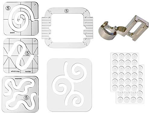 5 Stück Freie Bewegung Quilten Vorlage Lineale 4 Stück Quilten Lineal 3 mm mit Quilting Rahmen für Haushaltsnähmaschine mit niedrigem Schaft Lineal hinzufügen 48 Stück rutschfeste Griffe (B)