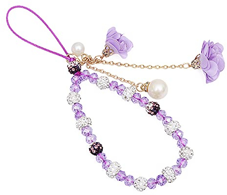 Uposao Bling Diamant Strass Handschlaufe für Telefon,Blume Handykette Perlen Handyanhänger Telefon Kette Handy Strap Perlen Lanyard Handgelenk für Telefonkasten Kamera Schlüsselbund USB-Stick,Lila