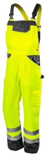 NEO TOOLS Peto reflectante para hombre, 80% poliéster y 20% algodón, 245 g/m², cintura elástica y tirantes ajustables., amarillo, L