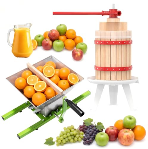 YRHome 6L Obstpresse + 7L Obstmühle Saftpresse Entsafter Fruchtpresse Manuell Maischemühle Traubenmühle Weinpresse Maischepresse Beerenmühle Apfelpresse mit Pressnetz für Fruchtsäfte Beeren