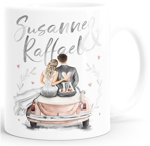 SpecialMe® personalisierte Kaffee-Tasse Geschenk Hochzeit mit Namen und Datum Auto Brautpaar Hochzeitstag Jahrestag Weiss standard