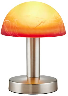Trio Leuchten LED Tischleuchte Fynn II 599110118, Metall Nickel matt, Glas alabasterfarbig orange/rot, inkl. 1x E14 4.9 Watt LED, Touch-Me-Funktion (4-fach schaltbar, 3 Helligkeitsstufen), Höhe 21cm
