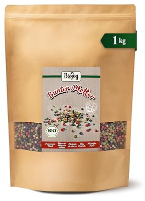 Biojoy EKO Blandpeppar hel, pepparkorn för kvarn, 1 kg | Färgade pepparbär från Sri Lanka, torkade, Piper nigrum L., Schinus terebinthifolia L.