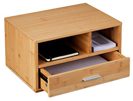 Relaxdays Schreibtisch Organizer, 1 Schublade, 2 Fächer, HxBxT: 22 x 40 x 31 cm, Bambus, Tisch-Organizer für Büro, Natur | HxBxT: 22 x 40 x 31 cm, Bambus, Tisch-Organizer für Büro