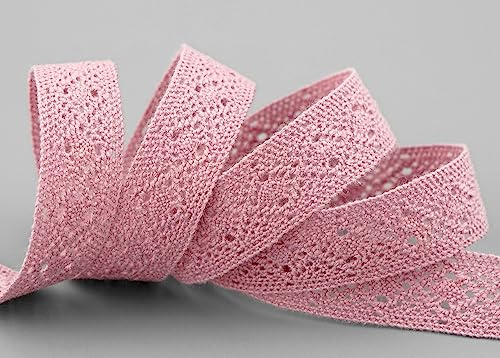 15 m x 15 mm Spitzenband FLORENCE Altrosa Rosa Spitze Häkelband 100% Baumwolle Natur Dekoband gehäkelt Spitzenborte abbaubar umweltfreundlich zum Nähen und Dekorieren